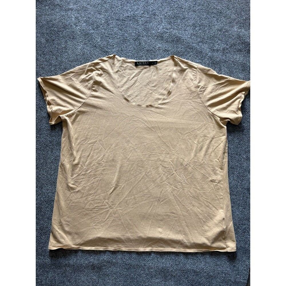 Ralph Lauren Shirt Top Womens 2 XL Tan Short Sleeve 41381 Cotton Elastane